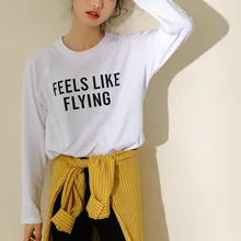 Женская футболка с круглым вырезом; повседневные топы с длинными рукавами для женщин; Camiseta feminina; Простые футболки с принтом букв; пуловер; топы