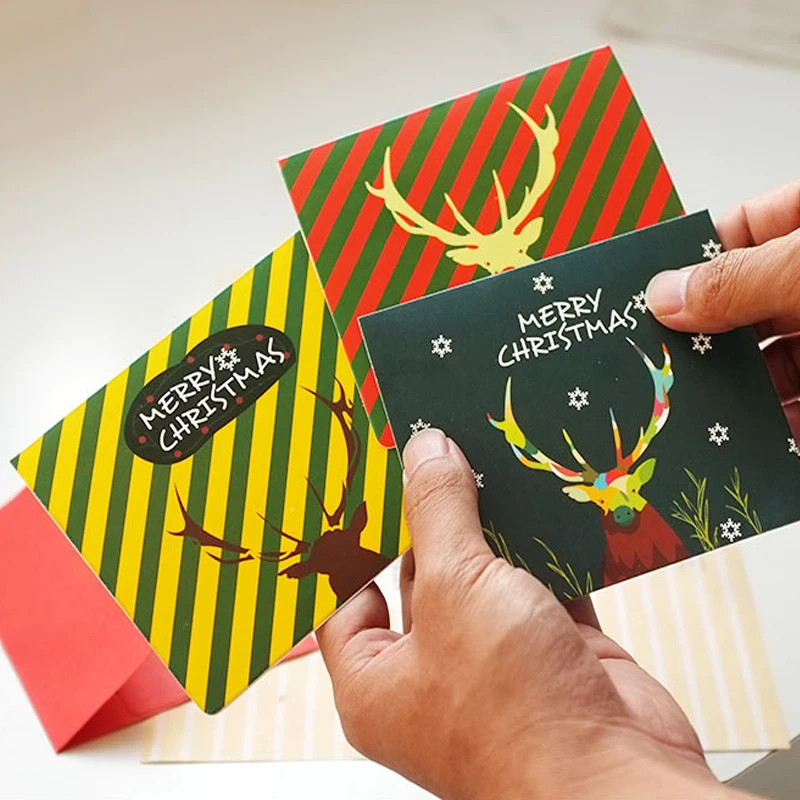 5 шт./лот милые рога серии Рождеством сложить с конверт открытка Новогодняя Новый год карты подарок на день рождения