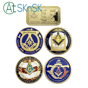 

5pcs/lot Mixed multi design Freemason Coin master mason gift gold plated masonic challenge coin art souvenir collectibles