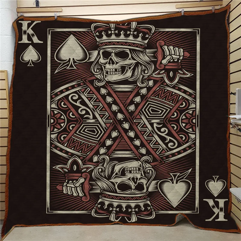 

Quilt Blanket Poker Skull Sewing Wash Couette De Lit Colcha Verano Duvet Cover Quilted Bedspread Edredon Verano Drop Shipping