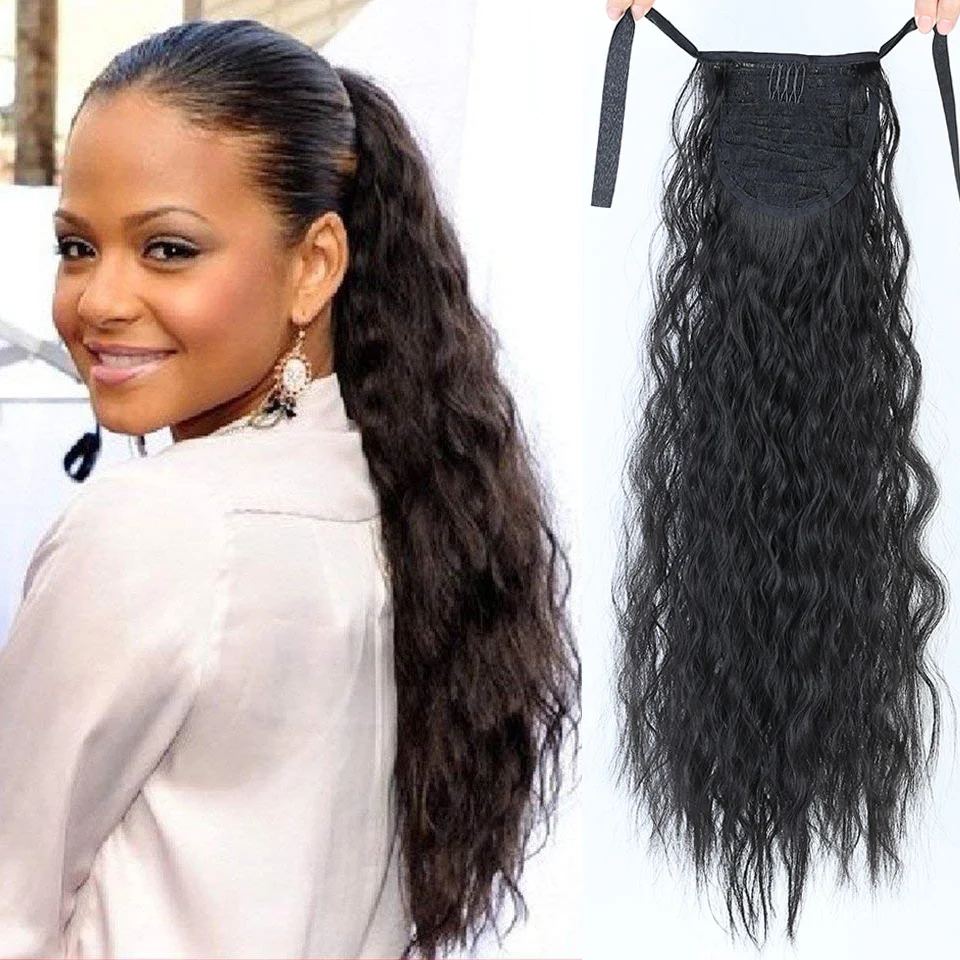 JINKAILI 22 inch Long Synthetic Ribbon Ponytail Clip Heat Resistant