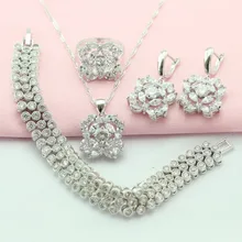 WPAITKYS Blanco Caliente-Venta de Joyería Plateada de Plata Para Las Mujeres Collar de Piedra Gota Colgante Pendientes Anillo de la Pulsera de Regalo caja