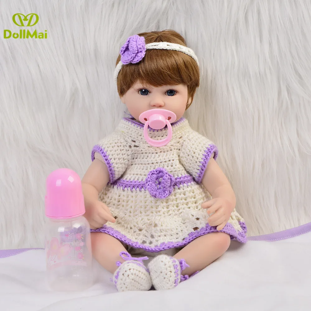 

18inches 42CM silicone reborn baby doll boneca bebes reborn with magnetic pacifier bottle bebes reborn toys for girl Gifts