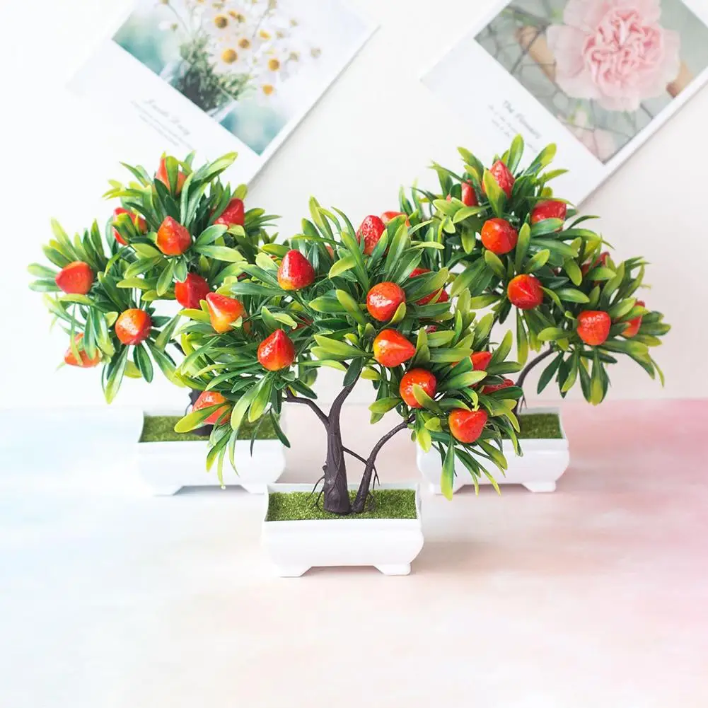 

artificial flowers 1Pc Artificial Fruit Strawberry Tree Bonsai Home Office Garden Desk Party Decor