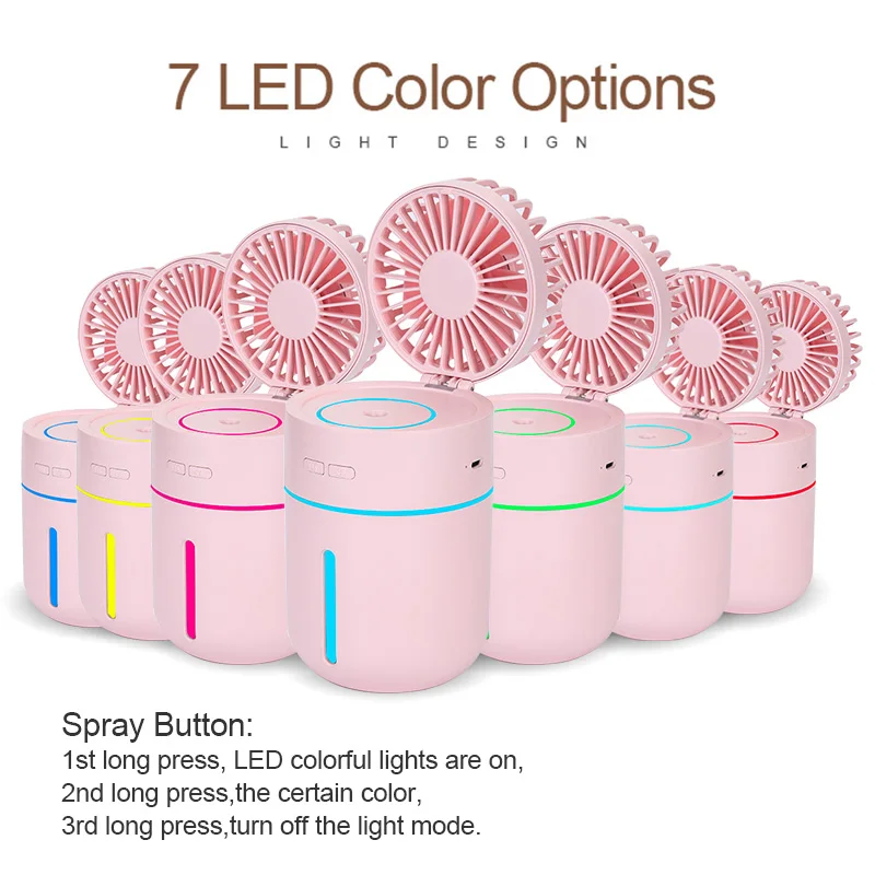 

LED Night Light with USB Fan Flexible Mist Diffuser Adjustable Fan Handy Desk Cooling summer Fan Humidifier