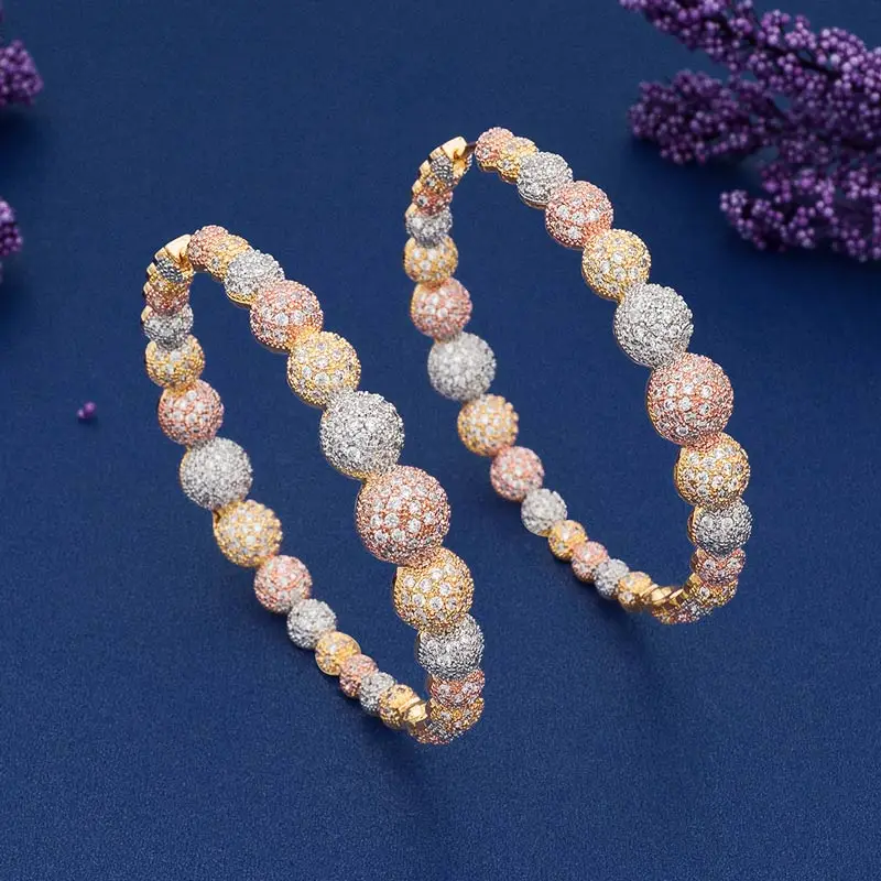 

ModemAngel Ball Classic Luxury Shape Super AAA Cubic Zirconia Three Colors Copper Big Wide Circle Earrings Bijoux