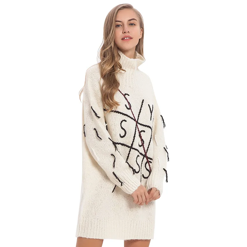 Long loose plain letter embroidered pullovers in