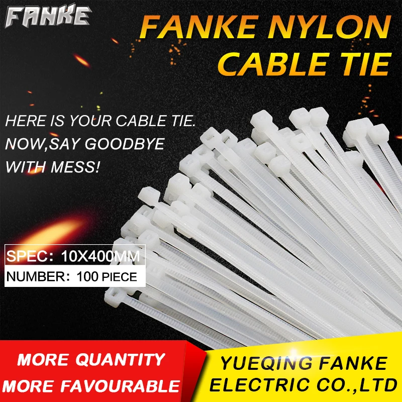 

100Pcs/pack 10*400mm high quality width 9.0mm white color National Standard Plastic self-locking nylon cable ties,wire zip tie
