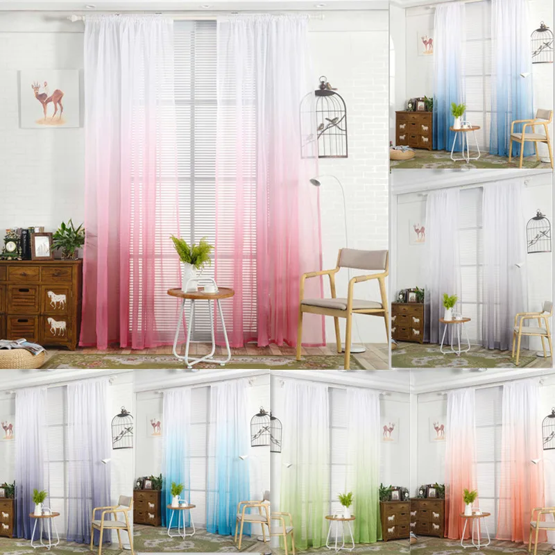 

Gradient Color Voile Window Modern Bay window Curtains for Living Room Bedding Room Curtains Balcony Tulle Sheer Fabrics 1pc
