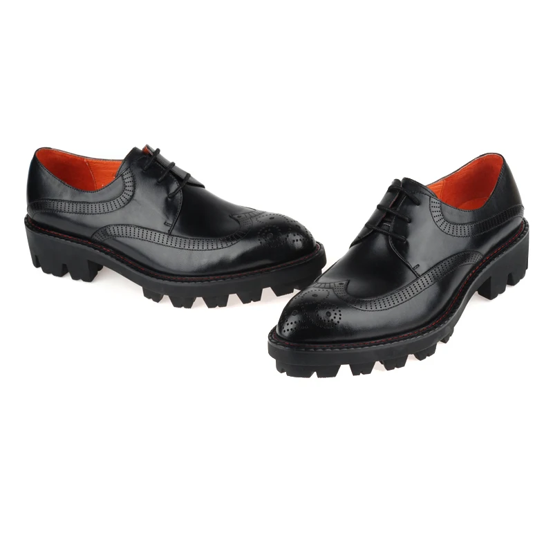 PJCMG/Новинка; модная Высококачественная обувь из натуральной кожи в деловом стиле; Мужские дышащие оксфорды на толстой подошве со шнуровкой; Цвет черный, Винный