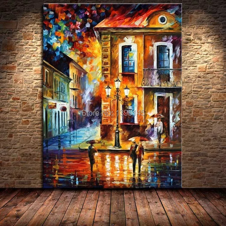 

Free Shipping For Sell Wholesale Cheap 100% Handmade Street View Landscape Knife Palette Canvas Oil Painting for Home Decor