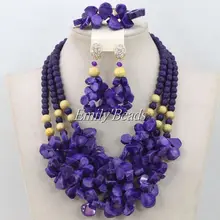 Фиолетовое украшение с коралловыми бусинами, комплекты нигерийских свадебных костюмов в африканском стиле, бусы, ожерелье для невесты, комплекты ювелирных изделий,, CJ451