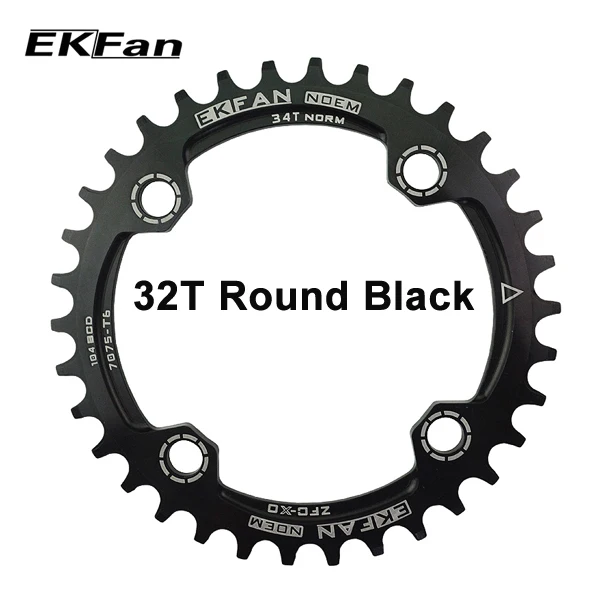 EKFan узкая широкая 32 T/34 T/36 T 104BCD MTB цепь круглой формы 7075-T6 велосипедная цепь велосипед круг коленчатая установка одна пластина - Цвет: Round 32T black
