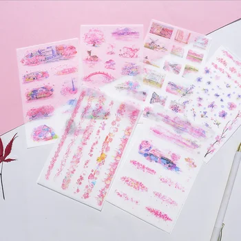

6 pcs/lot beautiful pink sakura PVC paper sticker DIY scrapbooking diary album sticker post stationery school supplies