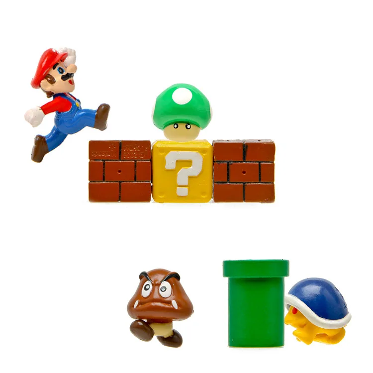 

8PCS Lot Super Mario Set Bros Mushroom Toad Question Mini Blocks Action Figures Mario Nendoroid PVC Yoshi Goomba Turtle Kid Toys