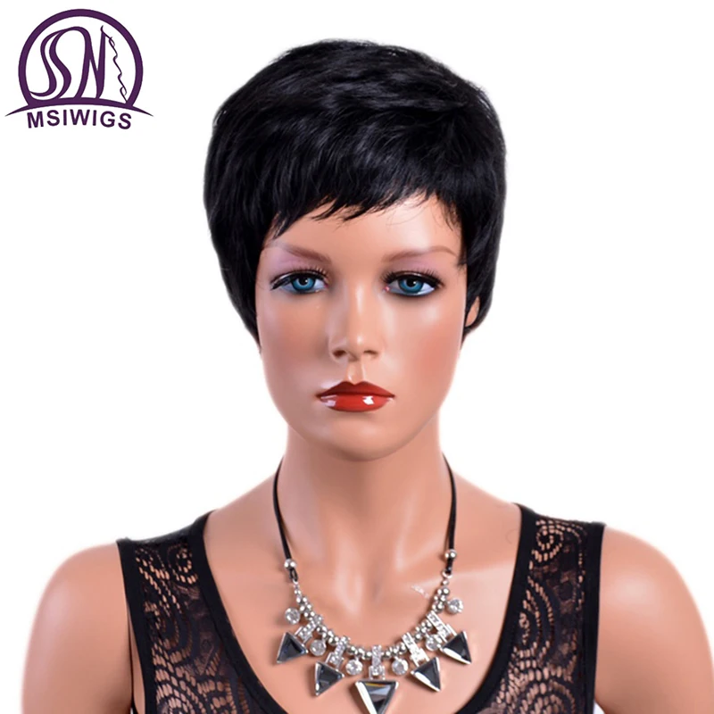 

MSIWIGSSynthetic Hair Wig Short Black for Women's 6inch Burdundy Red Colour