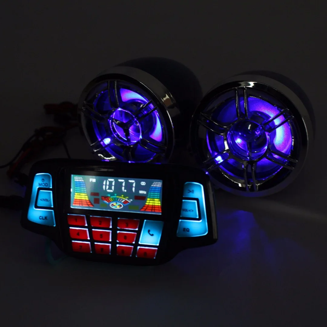 Newest 12V Bluetooth Motorcycle Handlebar Audio System FM Radio MP3 Speaker USB