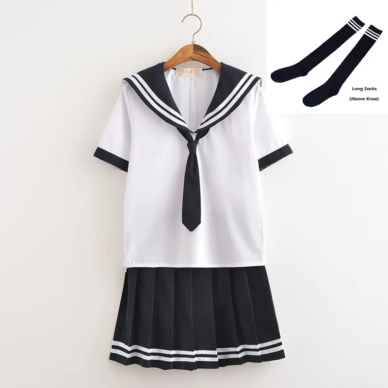 Лидер продаж; осенне-Весенняя школьная одежда для девочек; костюм морского флота; костюм японского аниме; школьная форма для косплея; топ+ юбка+ галстук - Цвет: Short Set With Socks