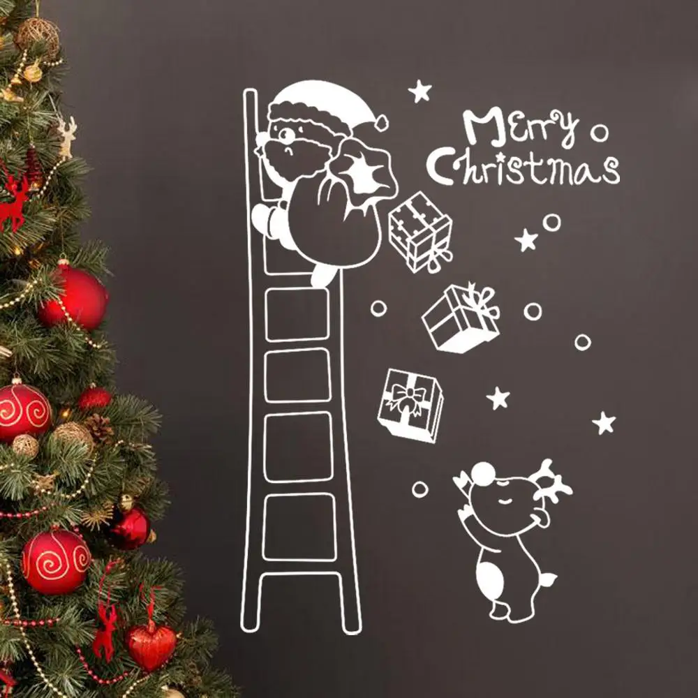 Diy Merry Christmas наклейки на стену украшения Санта Клаус подарки дерево окно Съемные Виниловые наклейки Рождественский Декор A1 - Цвет: White