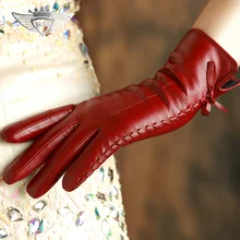 Women Leather Gloves Winter 2015 Goatskin Gloves Wrist Five Finger Genuine Leather Gloves Warm Slim Hand Sheepskin Gloves 37