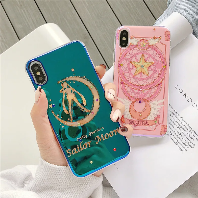 

Blue Ray Bling Diamond Phone Case for Iphone 8/8 Plus Xs Cute Cartoon Back Cover Case for Iphone X XR 6 6S 7 Plus Xs Max Cover