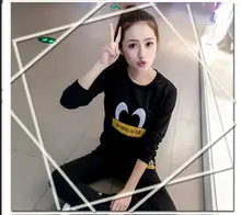 2016 Autumn and spring LADIES red black pink gray cotton PAJAMAS long sleeve suit Home cute LOGO clothes can be wear outside