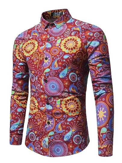SHUJIN Мужская Повседневная рубашка с длинным рукавом, модная Цветочная рубашка с 3D принтом розы, приталенная рубашка с отложным воротником, мужская одежда - Цвет: color 18