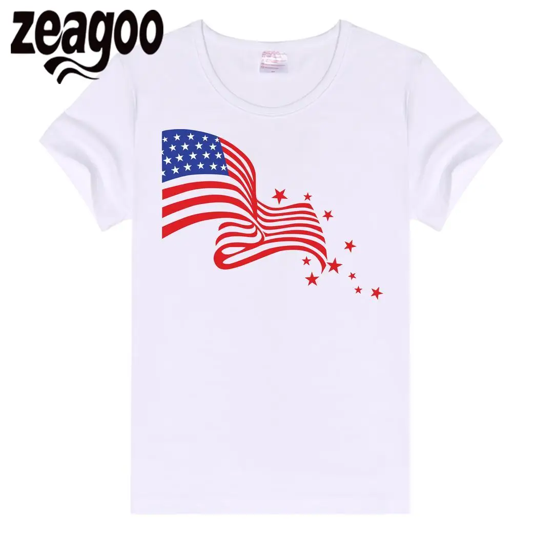 Zeagoo независимости Повседневное одноцветное Plain Crew Neck Slim Fit мягкий короткий рукав Футболка белая Для женщин день 4 июля