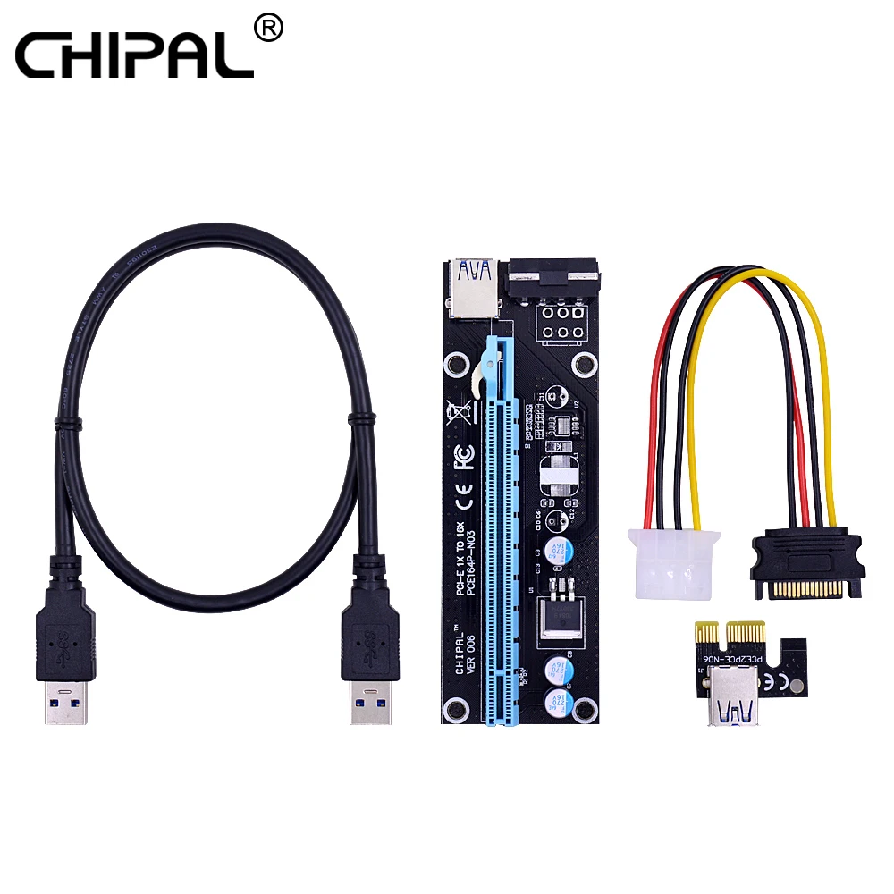 CHIPAL черный 006 0 6 м PC PCI Express PCI-E 1X 16X Riser Card PCIE преобразователь с USB 3 кабель SATA чтобы 4Pin