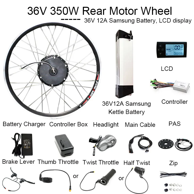 36V мощный 12 asamsung Батарея 250 Вт 350 Вт 500 Вт мотор для электрического велосипеда комплект LCD900 Дисплей регулятор вентильного двигателя горный электровелосипед Запчасти - Цвет: 3612SAM350WRear LCD