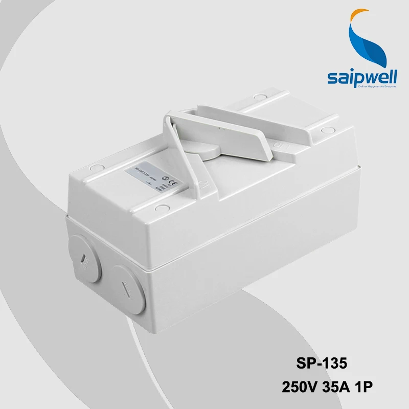 

Saip/Saipwell IP67 European/Australian 250V 35A 2P Industrial Electric Waterproof Isolating Switch (SP-2P35A)