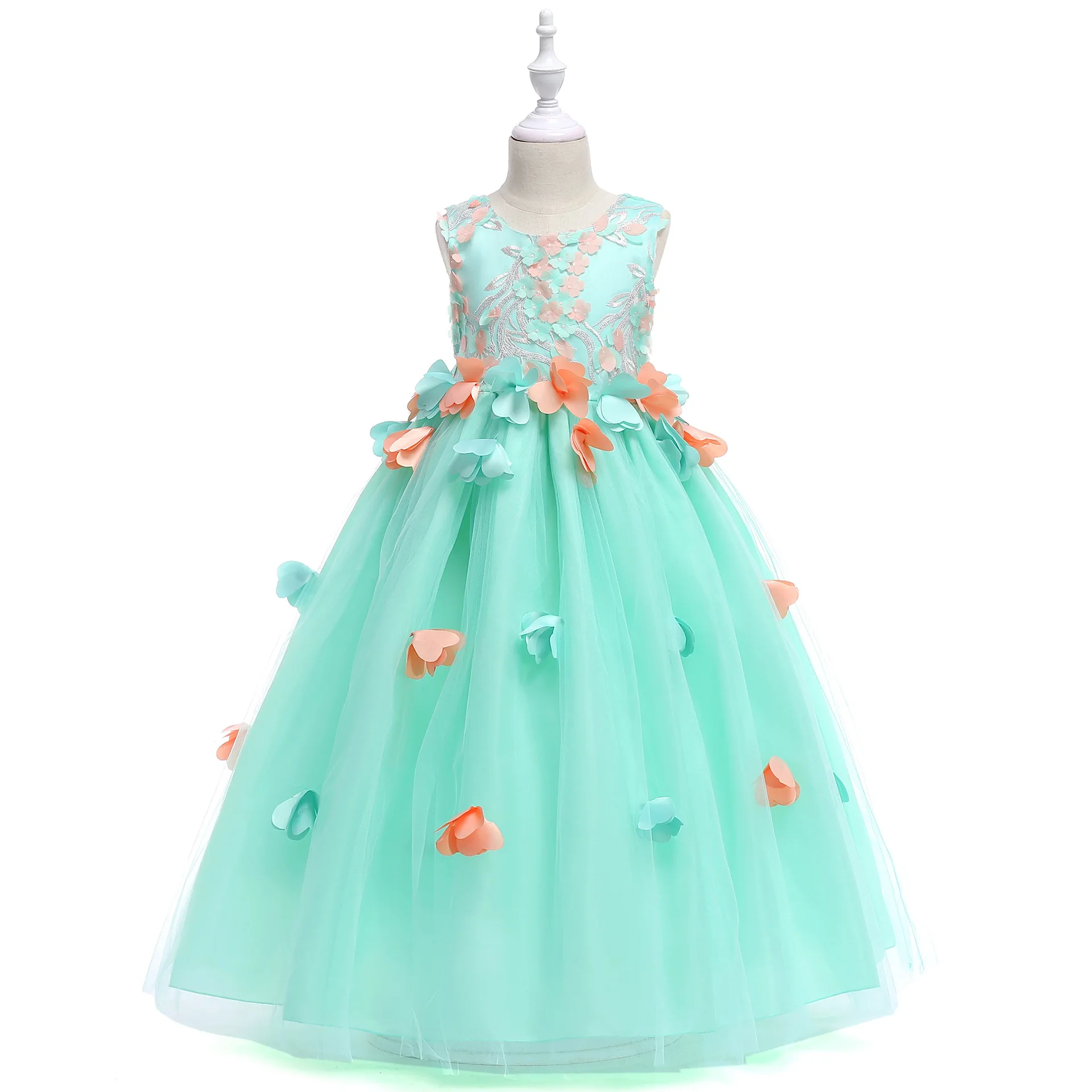 

newlace appliques ball gown Flower Girl Dress long dress Christmas Tutu Flower Girl Dresses Princess Pageant Wedding Party Dress