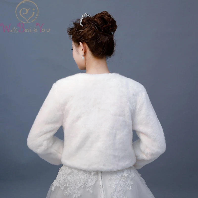 Walk Beside You Chaqueta Fiesta Mujer Winter Three Quarter Long Sleeves Faux Fur Wedding Jacket Warm Bridesmaid Boleros Estolas