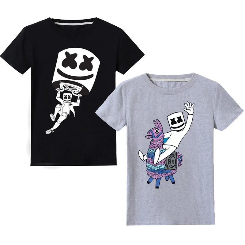 

2pcs 100% cotton sweat-absorbent summer Male Baby t-shirt new cartoon marshmello dj mask T Shirt clothes boy short sleeve tops