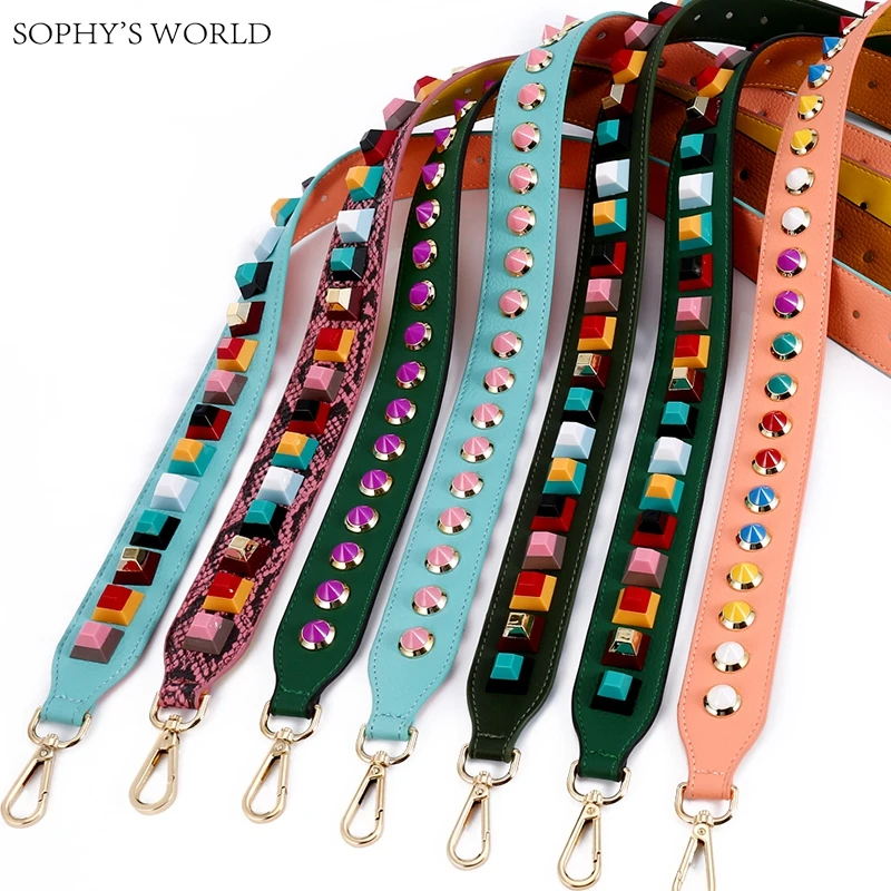 small pouch bag with strap New 2017 Soft leather bag strap color rivet handbags belts women bags strap leather handle ...