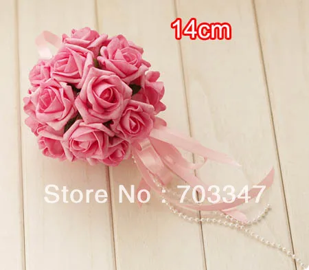 HOT SALE!!!  27pcs X 14cm Artificial Foam Rose Ball  In Hot Pink ,Pomander Ball Ribbon W/Pearl Handle  *FREE SHIPPING VIA EMS*