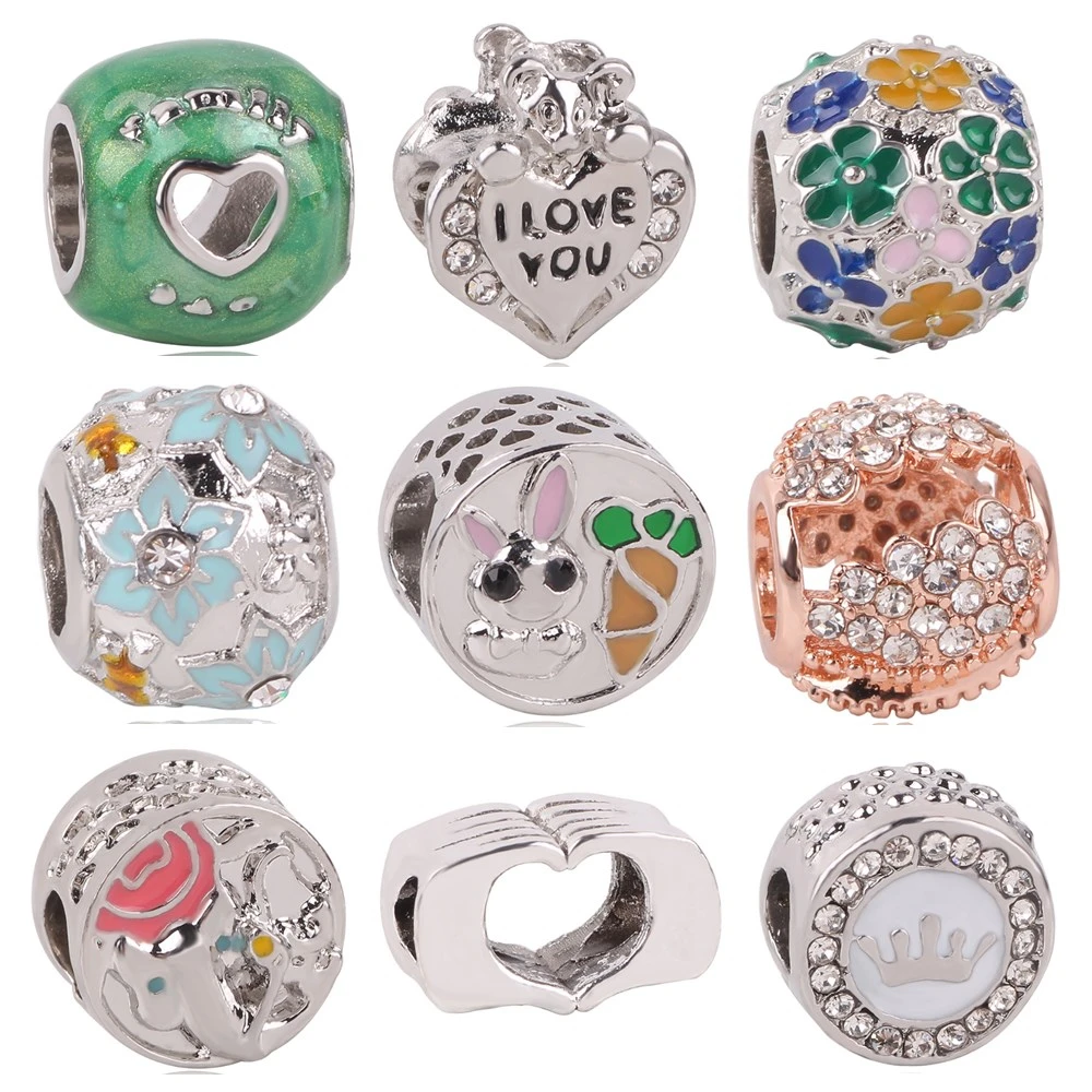 

Simple Style Flowers Hearts Rabbit Dumbo Glass Crystal Stars Beads Charms Fit Pandora Bracelets Necklaces for Women Party DIY
