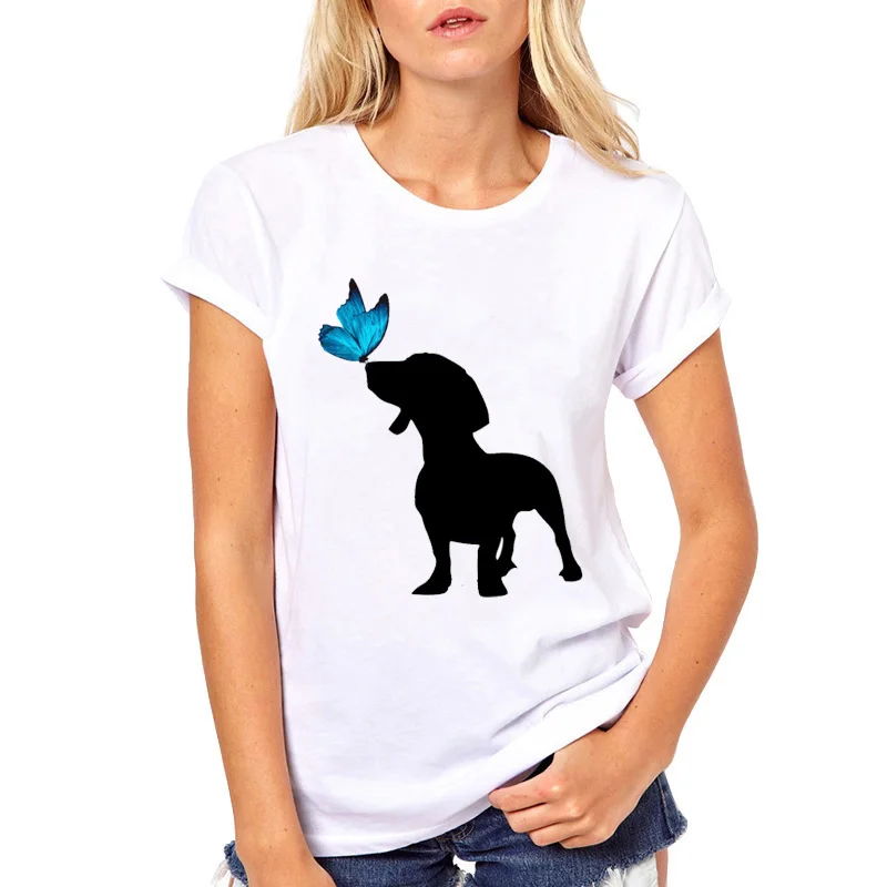 

New Fashion T shirt Women My Best Friend Dachshund and butterfly Print Funny Casual Tops maiden Tees fashion cute harajuku tee