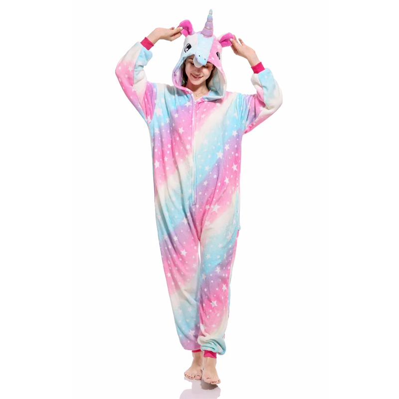 2019 Рождественский подарок взрослых унисекс звездное небо Единорог Onesie животных Пижама Kigurumi мужские и женские костюмы на Хэллоуин на зиму