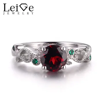 

LeiGe Jewelry Natural Garnet Engagement Rings Round Cut Red Stone Rings January Birthstone 925 Sterling Silver Wedding Gifts