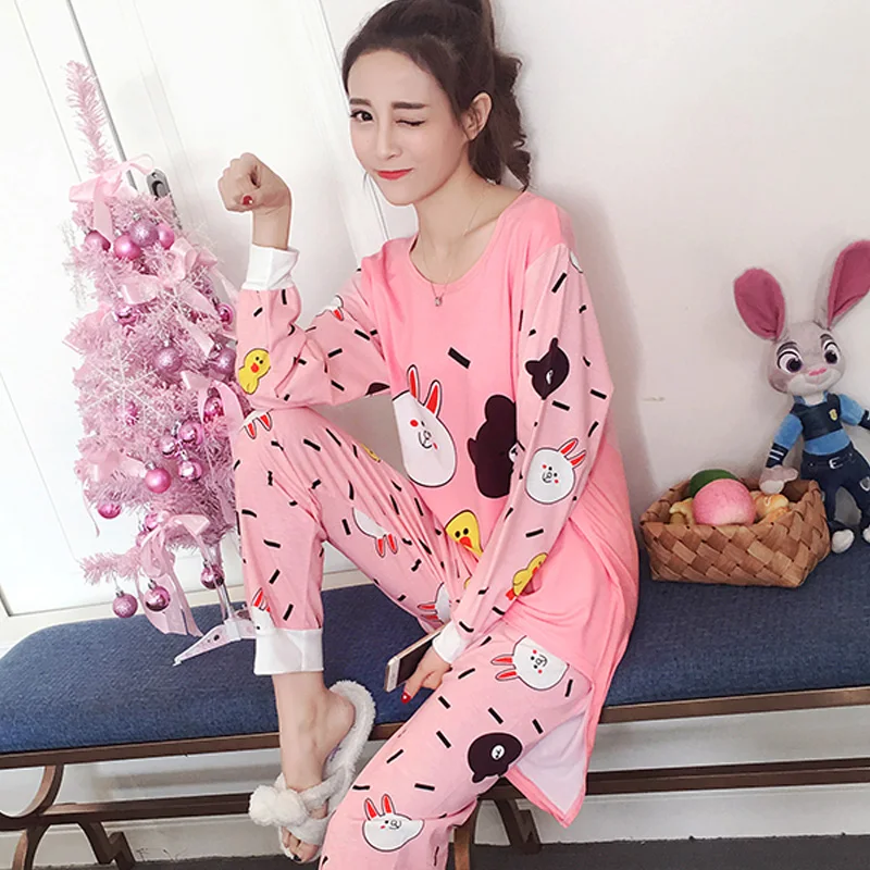 

autumn New Pajamas for Women long Sleeved Pajama Sets Women Sleepwear for cartoon Printed Loose Leisure Young Girl Outwear Shirt