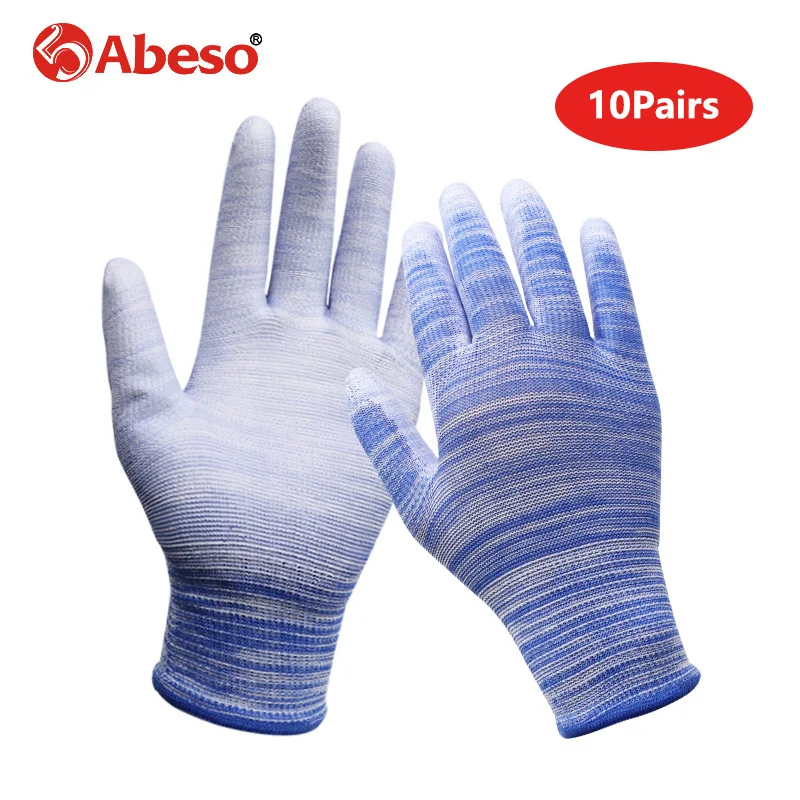 

10 Pairs Stripe PU Labor Insurance Safety Glove Hand Protection Cut-Resistant Rubber Oil-proof Wear-resistant Breathable Gloves