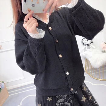 

New Spring Garment Open-top, Lace Stitching Top, Women's Court Style Short Knitted Blouse Open-top