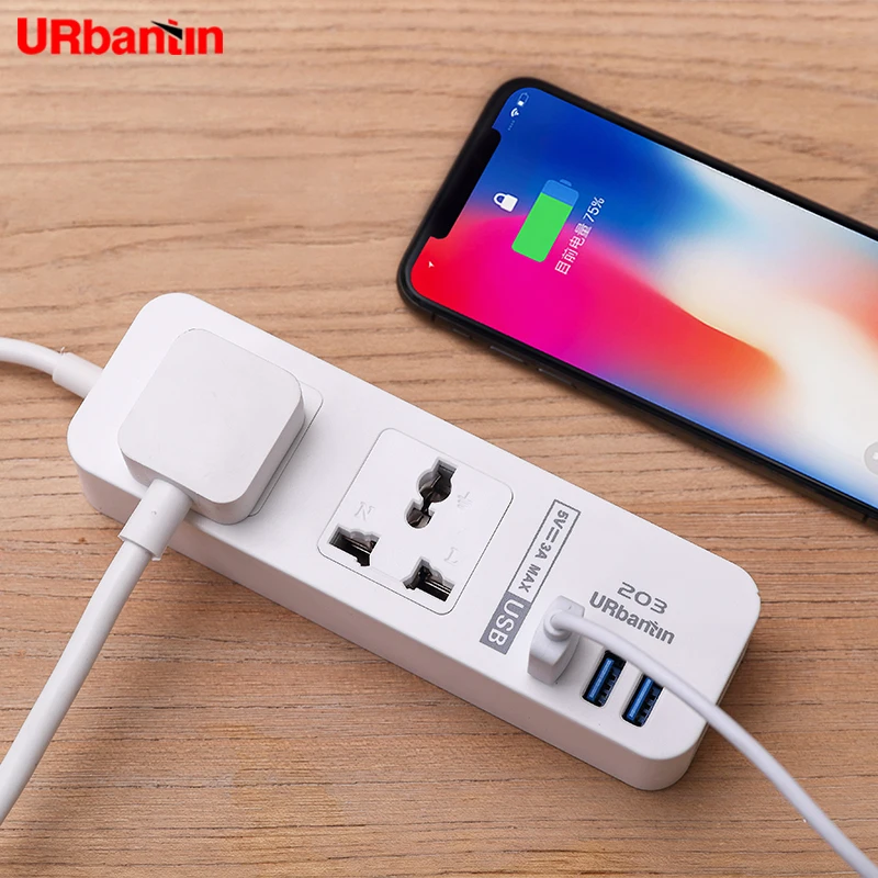 Urbantin 2AC розетки 3 USB выходы универсальный блок питания цветная умная Быстрая зарядка usb с адаптером EU AU UK US