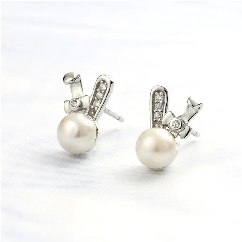 rabbit pearl earrings 100% 925 Sterling silver Jewelry fashion Hypoallergenic Stud earrings for girl gift