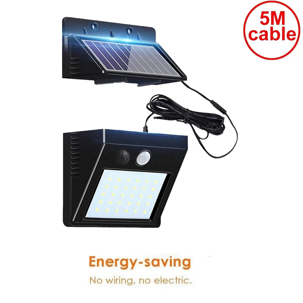 

30 leds solar light split panel bulb strips led lamp 3 working mode motion for wall patio lantern security emergency deck fence