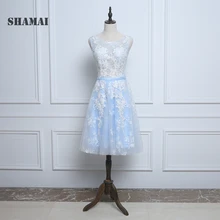 SHAMAI Дешевые Короткие аппликации светло-голубые Бальные платья, без рукавов свадебные праздничные платья на шнуровке дешевые коктейльные платья