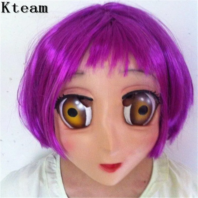 

2018 Female Sweet Girl Half Head Kigurumi Mask With BJD Eye cartoon Cosplay Japanese Anime Role Lolita Mask Crossdress Doll mask