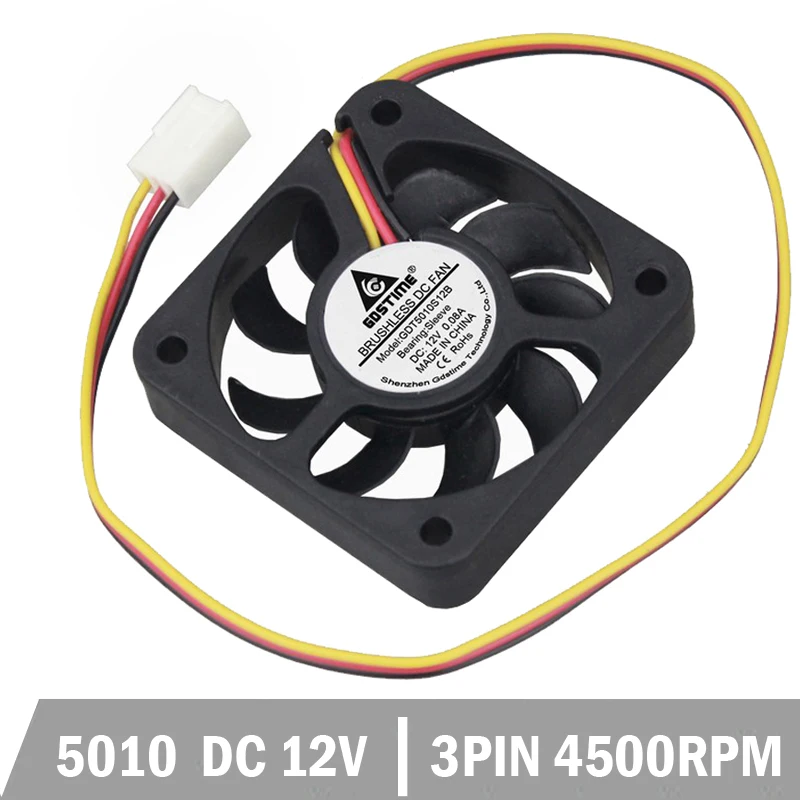 

2pcs Lot Gdstime 12V 3Pin 50x50x10 50mm 5cm 5010 DC Computer Brushless Cooling Cooler Fan