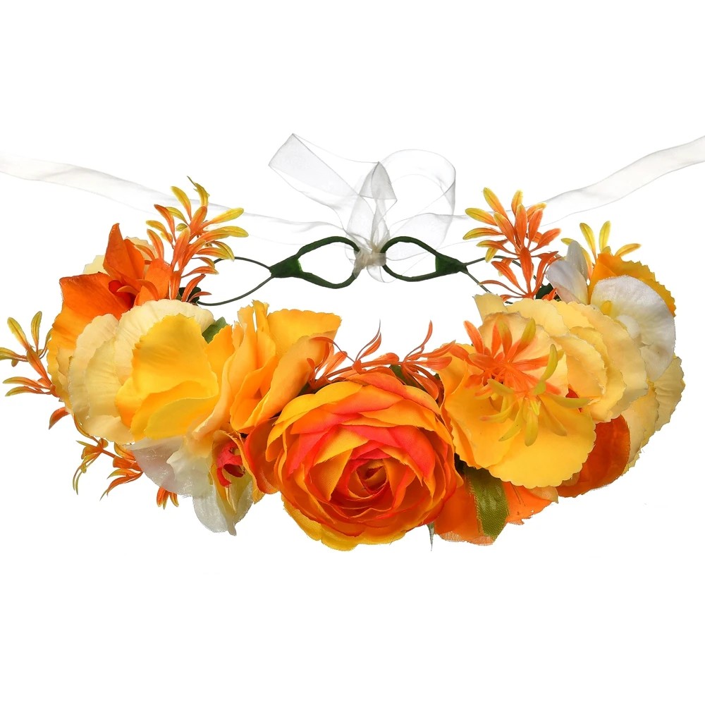 

Fashion Flower Wreath Crown Garland Hairband for Wedding Party Festival Lady Wreath Headband Girls Hair Accessories orange
